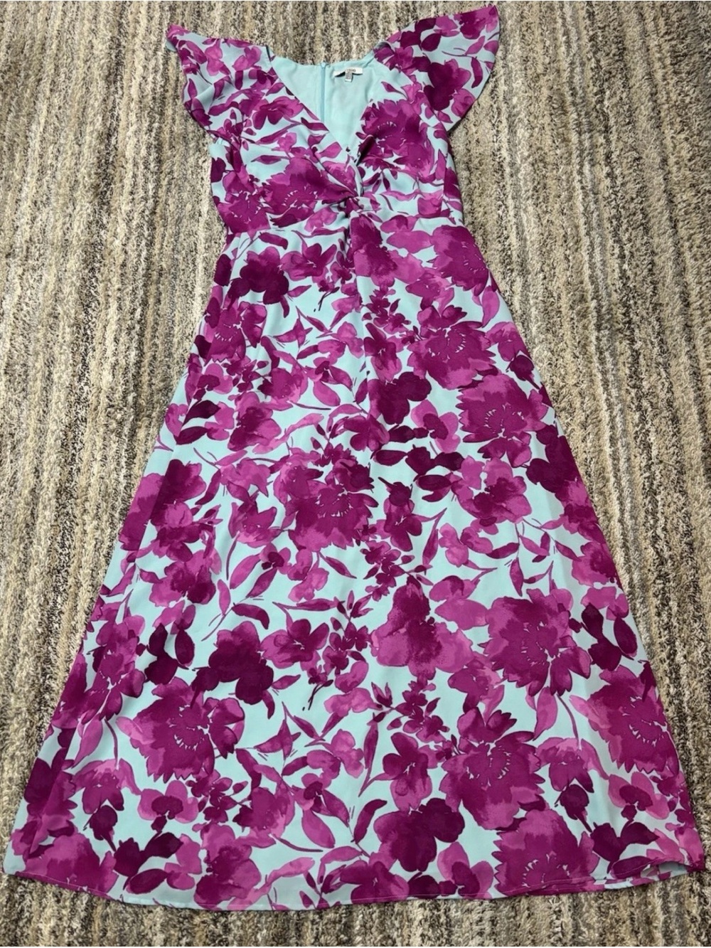 Kensie Fuchsia/Aqua Floral Knot Front Floor Length Party/Wedding Guest Dress 12